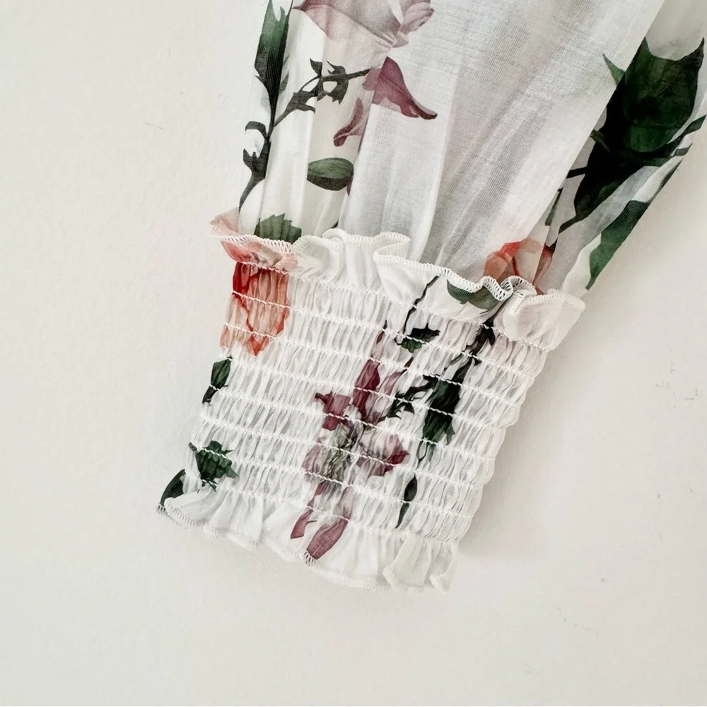 Bailey 44 White Sheer Floral Fairy Button-Up Blouse, Size S